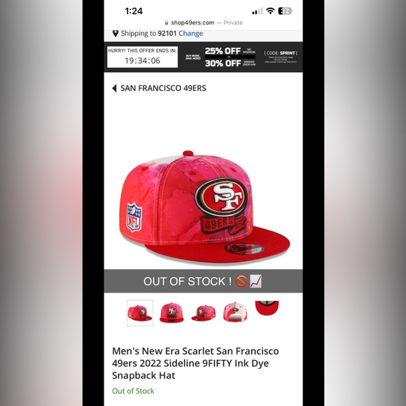 New Era Scarlet San Francisco 49ers 2022 Sideline 9FIFTY Ink Dye Snapback Hat - Picture 2 of 2